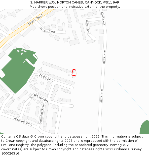 3, HARRIER WAY, NORTON CANES, CANNOCK, WS11 9AR: Location map and indicative extent of plot
