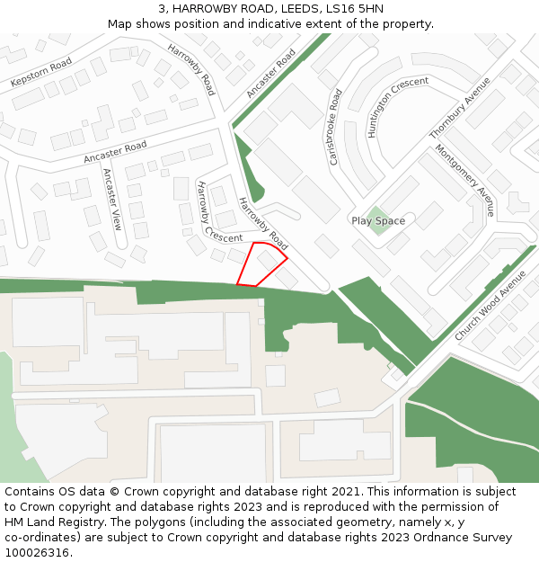 3, HARROWBY ROAD, LEEDS, LS16 5HN: Location map and indicative extent of plot