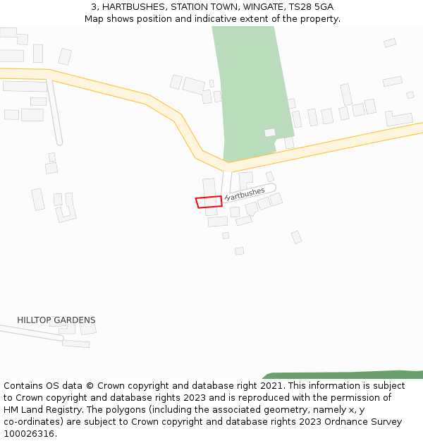 3, HARTBUSHES, STATION TOWN, WINGATE, TS28 5GA: Location map and indicative extent of plot