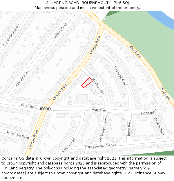 3, HARTING ROAD, BOURNEMOUTH, BH6 5QJ: Location map and indicative extent of plot