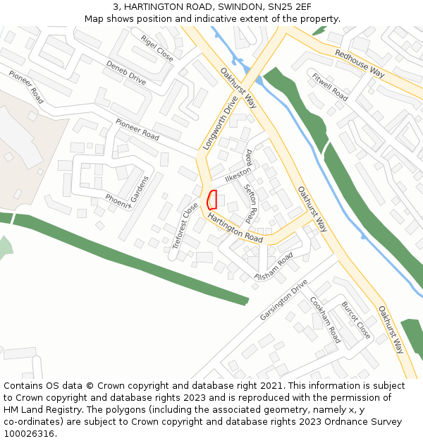 3, HARTINGTON ROAD, SWINDON, SN25 2EF: Location map and indicative extent of plot