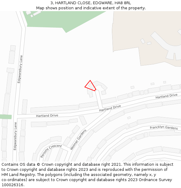 3, HARTLAND CLOSE, EDGWARE, HA8 8RL: Location map and indicative extent of plot