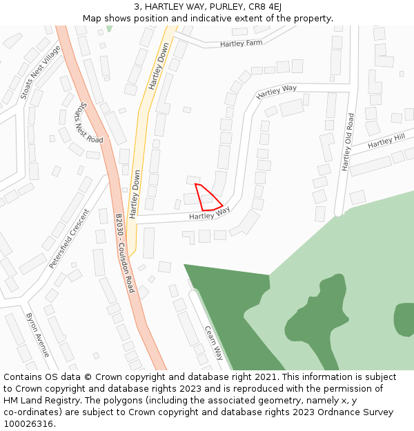 3, HARTLEY WAY, PURLEY, CR8 4EJ: Location map and indicative extent of plot