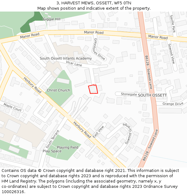 3, HARVEST MEWS, OSSETT, WF5 0TN: Location map and indicative extent of plot