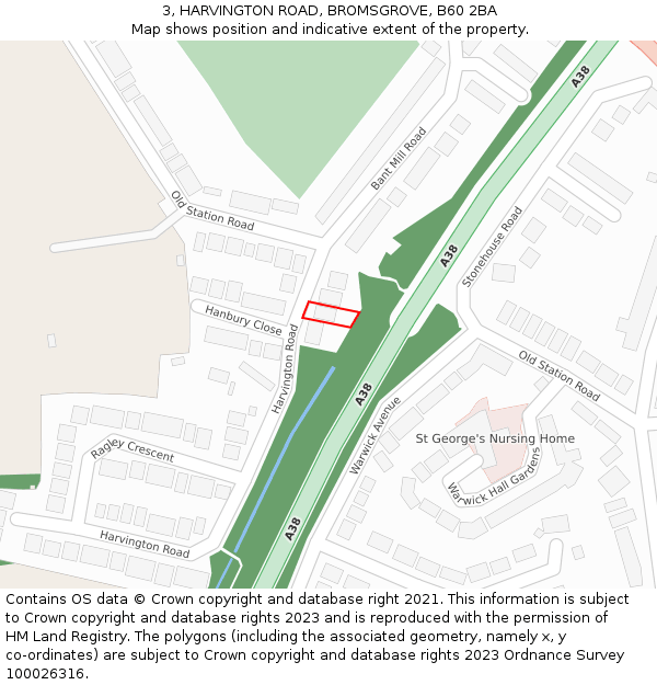 3, HARVINGTON ROAD, BROMSGROVE, B60 2BA: Location map and indicative extent of plot
