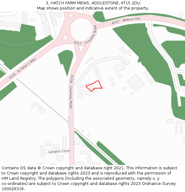 3, HATCH FARM MEWS, ADDLESTONE, KT15 2DU: Location map and indicative extent of plot