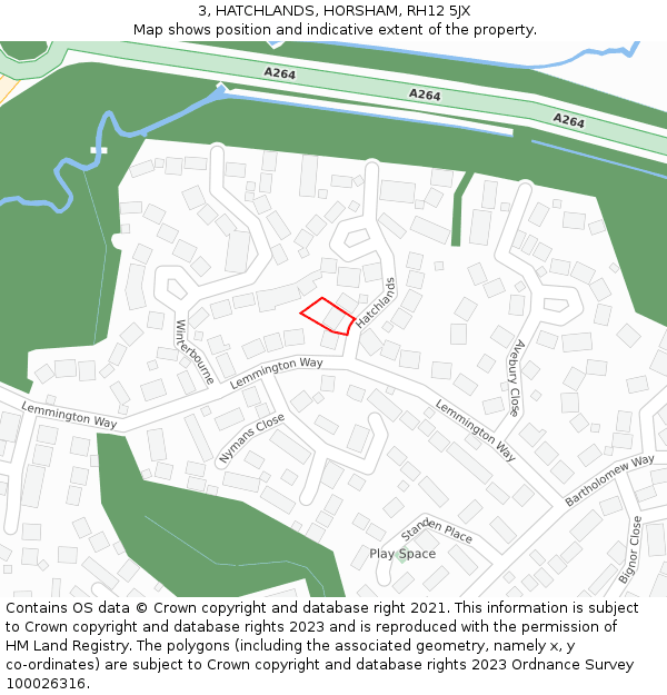 3, HATCHLANDS, HORSHAM, RH12 5JX: Location map and indicative extent of plot