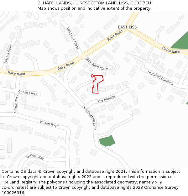 3, HATCHLANDS, HUNTSBOTTOM LANE, LISS, GU33 7EU: Location map and indicative extent of plot