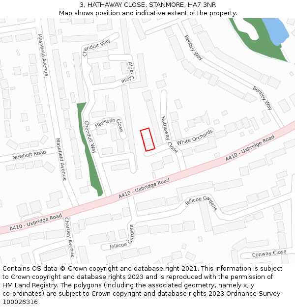 3, HATHAWAY CLOSE, STANMORE, HA7 3NR: Location map and indicative extent of plot