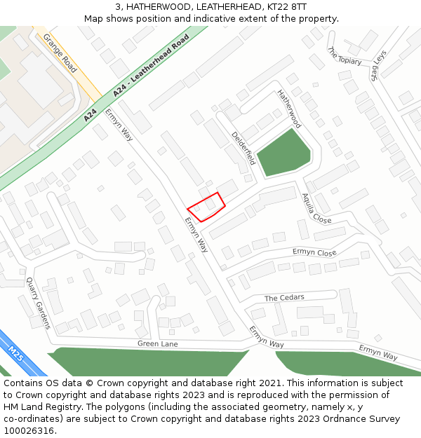3, HATHERWOOD, LEATHERHEAD, KT22 8TT: Location map and indicative extent of plot