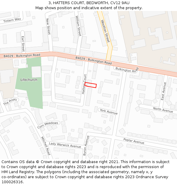 3, HATTERS COURT, BEDWORTH, CV12 9AU: Location map and indicative extent of plot