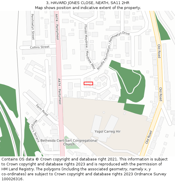 3, HAVARD JONES CLOSE, NEATH, SA11 2HR: Location map and indicative extent of plot