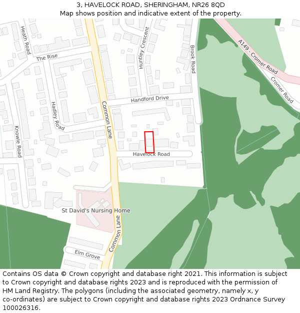 3, HAVELOCK ROAD, SHERINGHAM, NR26 8QD: Location map and indicative extent of plot