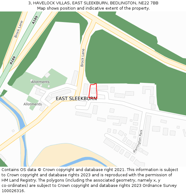 3, HAVELOCK VILLAS, EAST SLEEKBURN, BEDLINGTON, NE22 7BB: Location map and indicative extent of plot