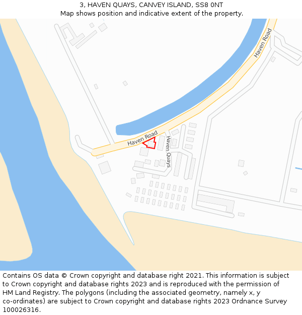 3, HAVEN QUAYS, CANVEY ISLAND, SS8 0NT: Location map and indicative extent of plot