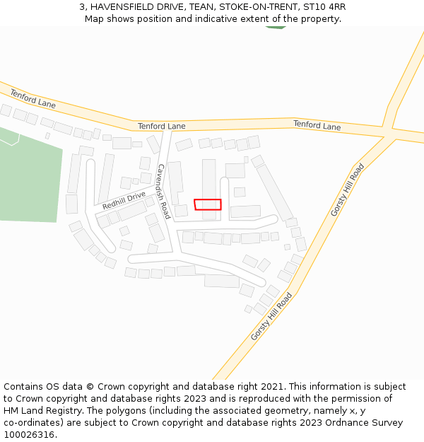 3, HAVENSFIELD DRIVE, TEAN, STOKE-ON-TRENT, ST10 4RR: Location map and indicative extent of plot
