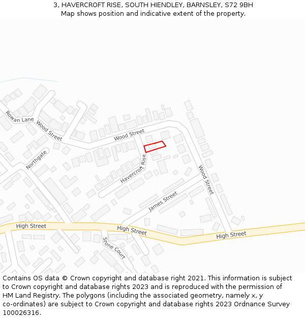 3, HAVERCROFT RISE, SOUTH HIENDLEY, BARNSLEY, S72 9BH: Location map and indicative extent of plot