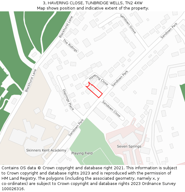 3, HAVERING CLOSE, TUNBRIDGE WELLS, TN2 4XW: Location map and indicative extent of plot