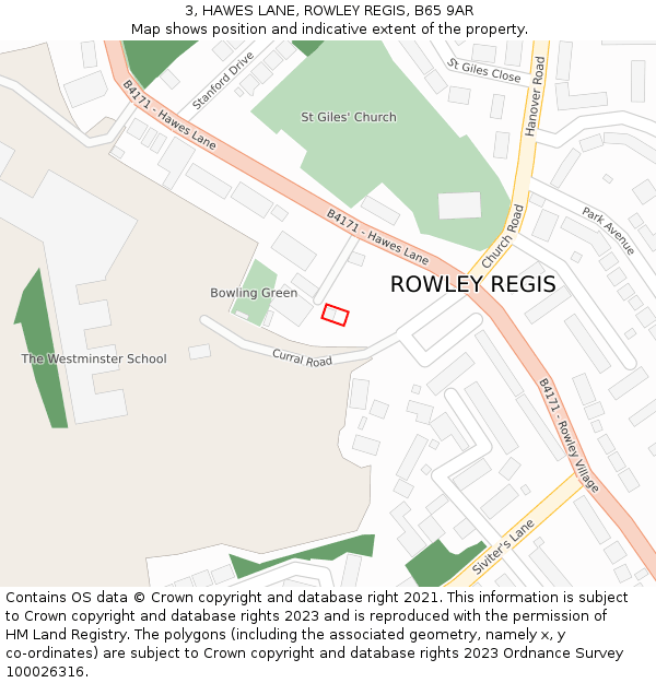 3, HAWES LANE, ROWLEY REGIS, B65 9AR: Location map and indicative extent of plot