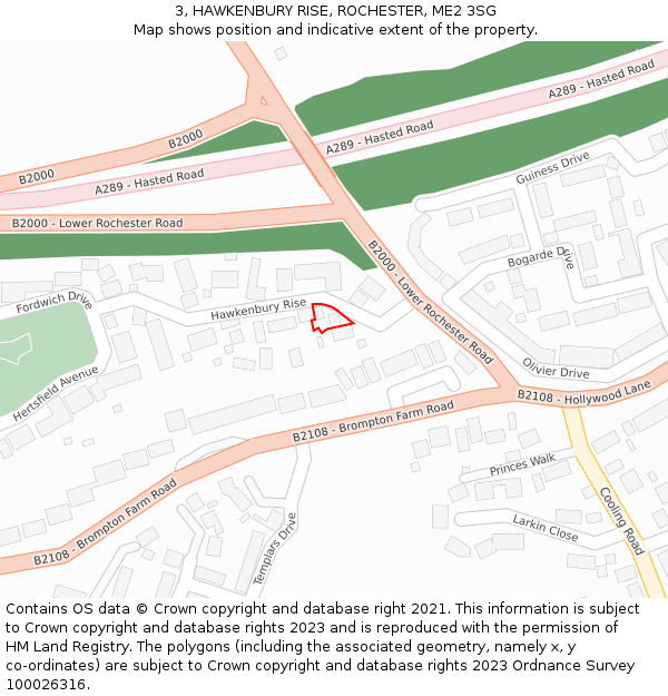 3, HAWKENBURY RISE, ROCHESTER, ME2 3SG: Location map and indicative extent of plot