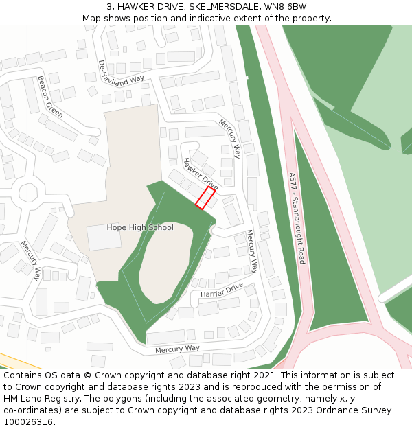 3, HAWKER DRIVE, SKELMERSDALE, WN8 6BW: Location map and indicative extent of plot
