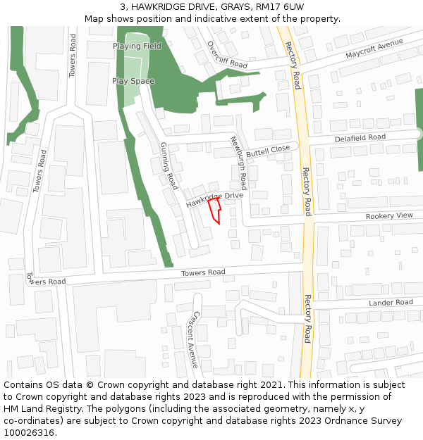 3, HAWKRIDGE DRIVE, GRAYS, RM17 6UW: Location map and indicative extent of plot
