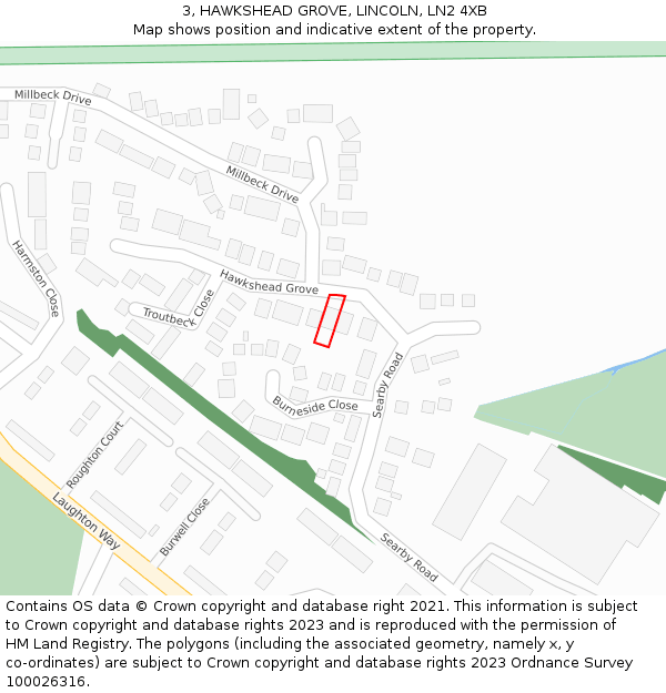 3, HAWKSHEAD GROVE, LINCOLN, LN2 4XB: Location map and indicative extent of plot