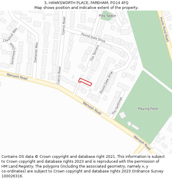 3, HAWKSWORTH PLACE, FAREHAM, PO14 4FQ: Location map and indicative extent of plot