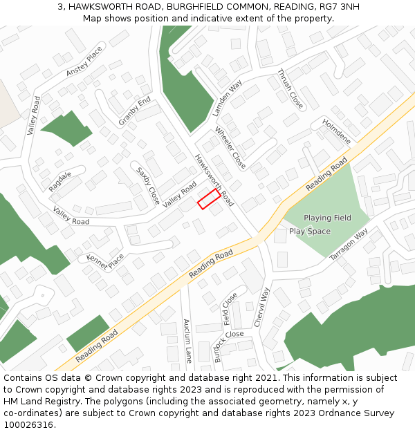 3, HAWKSWORTH ROAD, BURGHFIELD COMMON, READING, RG7 3NH: Location map and indicative extent of plot