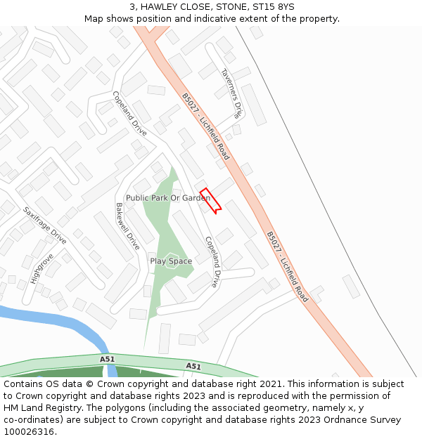 3, HAWLEY CLOSE, STONE, ST15 8YS: Location map and indicative extent of plot