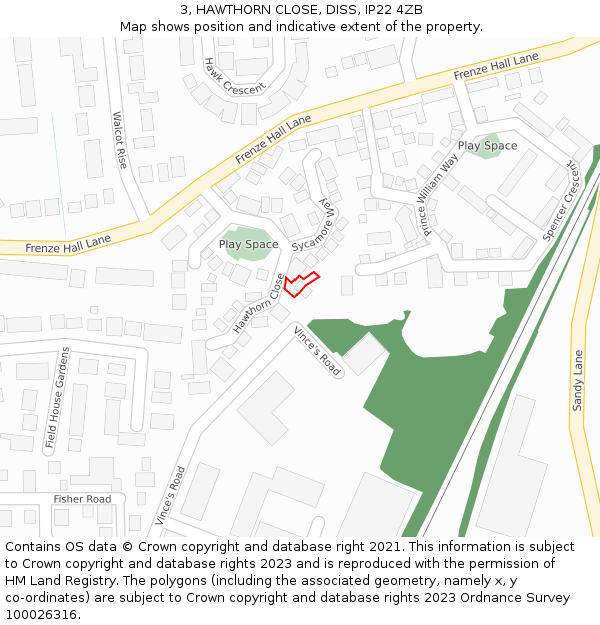 3, HAWTHORN CLOSE, DISS, IP22 4ZB: Location map and indicative extent of plot