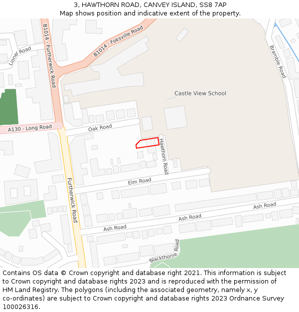 3, HAWTHORN ROAD, CANVEY ISLAND, SS8 7AP: Location map and indicative extent of plot
