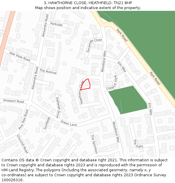 3, HAWTHORNE CLOSE, HEATHFIELD, TN21 8HP: Location map and indicative extent of plot