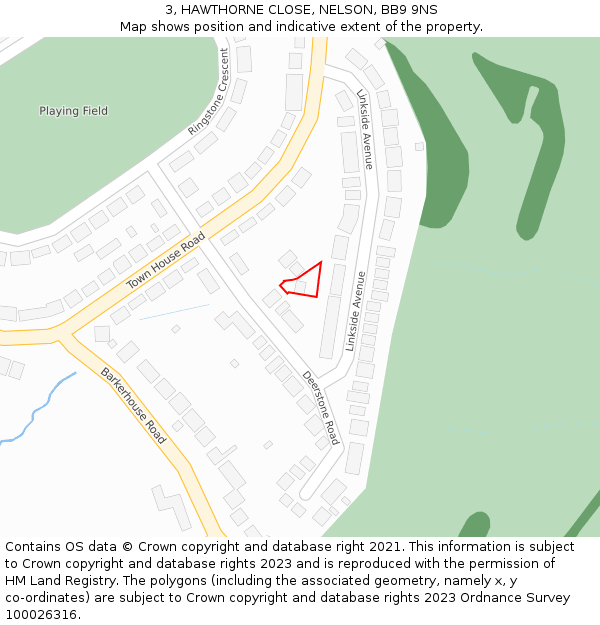 3, HAWTHORNE CLOSE, NELSON, BB9 9NS: Location map and indicative extent of plot