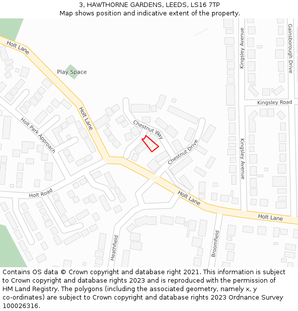 3, HAWTHORNE GARDENS, LEEDS, LS16 7TP: Location map and indicative extent of plot