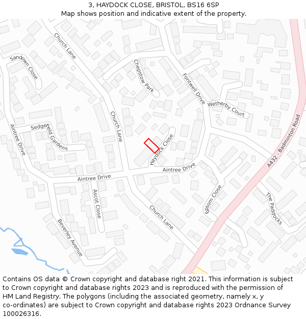 3, HAYDOCK CLOSE, BRISTOL, BS16 6SP: Location map and indicative extent of plot
