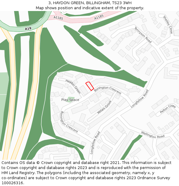 3, HAYDON GREEN, BILLINGHAM, TS23 3WH: Location map and indicative extent of plot