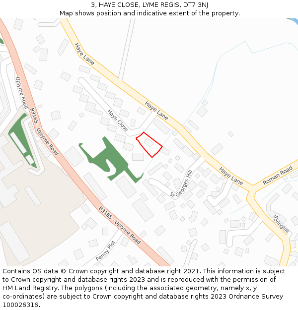 3, HAYE CLOSE, LYME REGIS, DT7 3NJ: Location map and indicative extent of plot