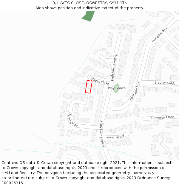 3, HAYES CLOSE, OSWESTRY, SY11 1TN: Location map and indicative extent of plot