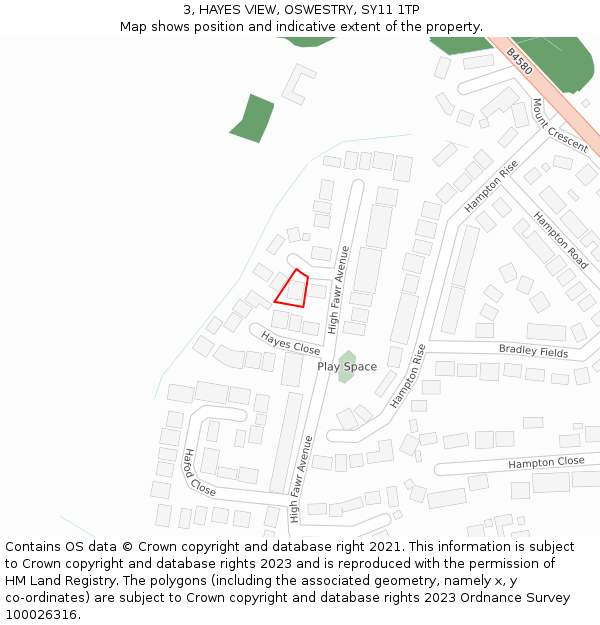 3, HAYES VIEW, OSWESTRY, SY11 1TP: Location map and indicative extent of plot