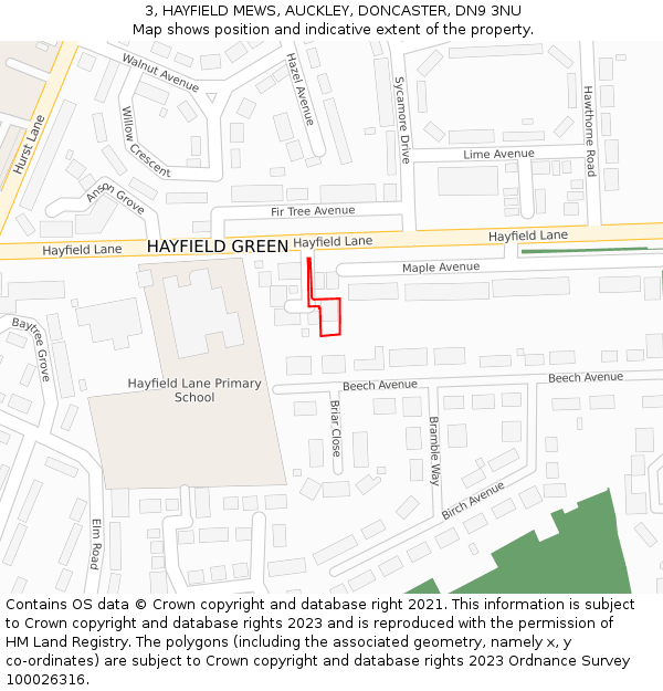 3, HAYFIELD MEWS, AUCKLEY, DONCASTER, DN9 3NU: Location map and indicative extent of plot