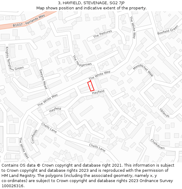 3, HAYFIELD, STEVENAGE, SG2 7JP: Location map and indicative extent of plot