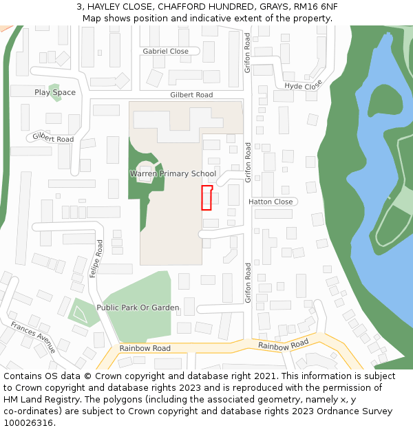 3, HAYLEY CLOSE, CHAFFORD HUNDRED, GRAYS, RM16 6NF: Location map and indicative extent of plot