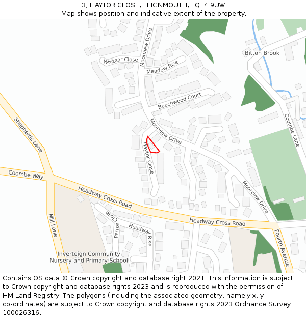 3, HAYTOR CLOSE, TEIGNMOUTH, TQ14 9UW: Location map and indicative extent of plot