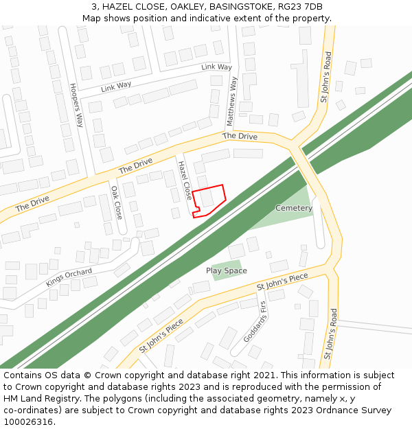 3, HAZEL CLOSE, OAKLEY, BASINGSTOKE, RG23 7DB: Location map and indicative extent of plot