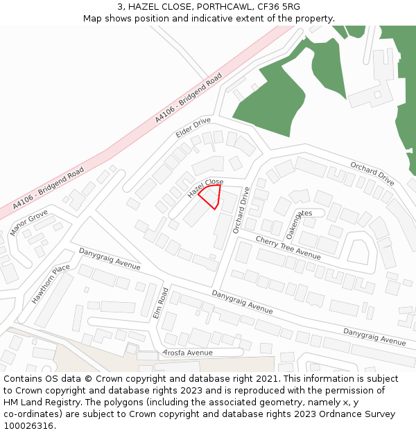 3, HAZEL CLOSE, PORTHCAWL, CF36 5RG: Location map and indicative extent of plot