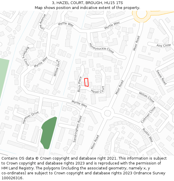 3, HAZEL COURT, BROUGH, HU15 1TS: Location map and indicative extent of plot