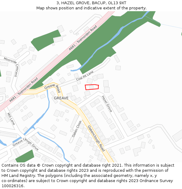 3, HAZEL GROVE, BACUP, OL13 9XT: Location map and indicative extent of plot