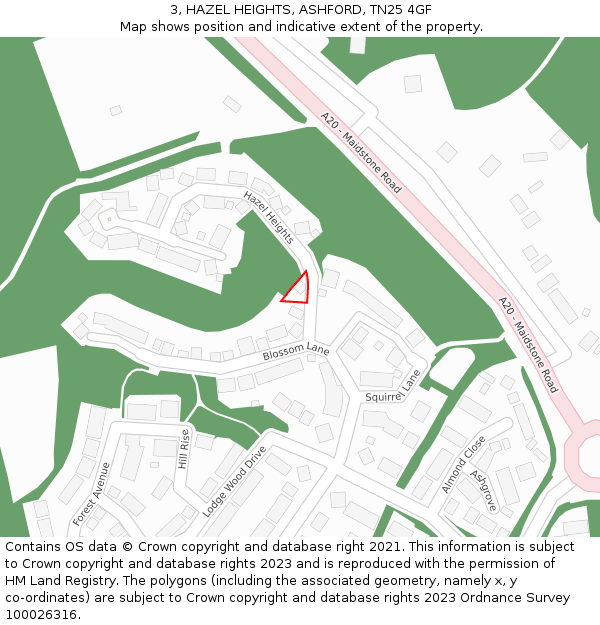3, HAZEL HEIGHTS, ASHFORD, TN25 4GF: Location map and indicative extent of plot