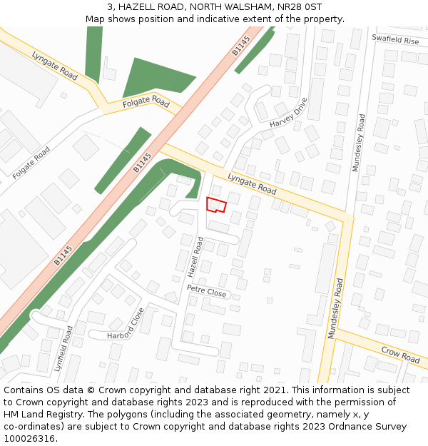 3, HAZELL ROAD, NORTH WALSHAM, NR28 0ST: Location map and indicative extent of plot